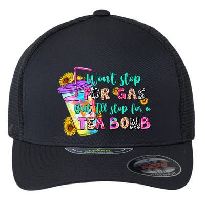 Retro WonT Stop For Gas But ILl Stop For A Tea Bomb Flexfit Unipanel Trucker Cap