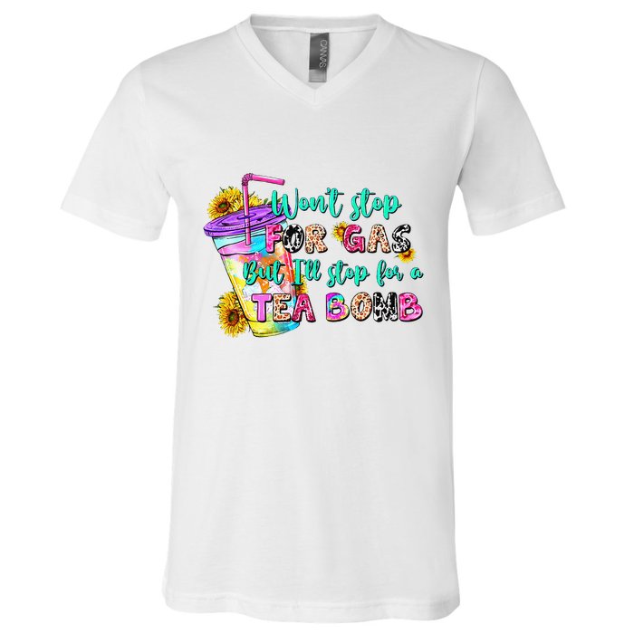 Retro WonT Stop For Gas But ILl Stop For A Tea Bomb V-Neck T-Shirt