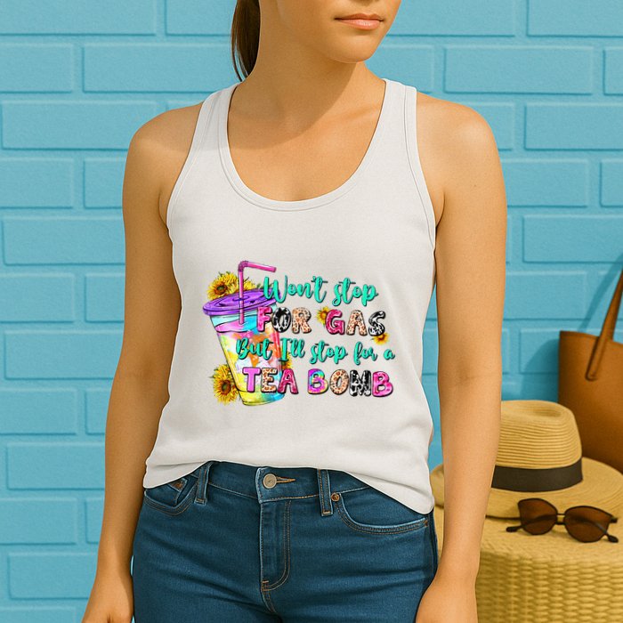 Retro WonT Stop For Gas But ILl Stop For A Tea Bomb Womens Tank Top