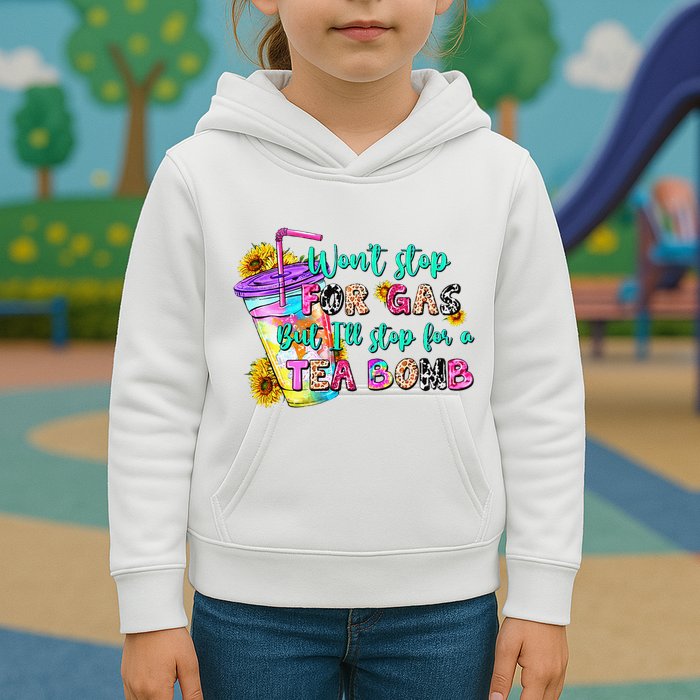 Retro WonT Stop For Gas But ILl Stop For A Tea Bomb Kids Hoodie