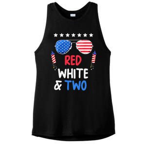 Red White & Two 2nd Birthday 4th Of July Independence Day Ladies PosiCharge Tri-Blend Wicking Tank