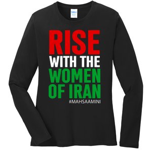 RISE WITH THE WOMEN OF IRAN Women Life Freedom Stand With Women Ladies Long Sleeve Shirt