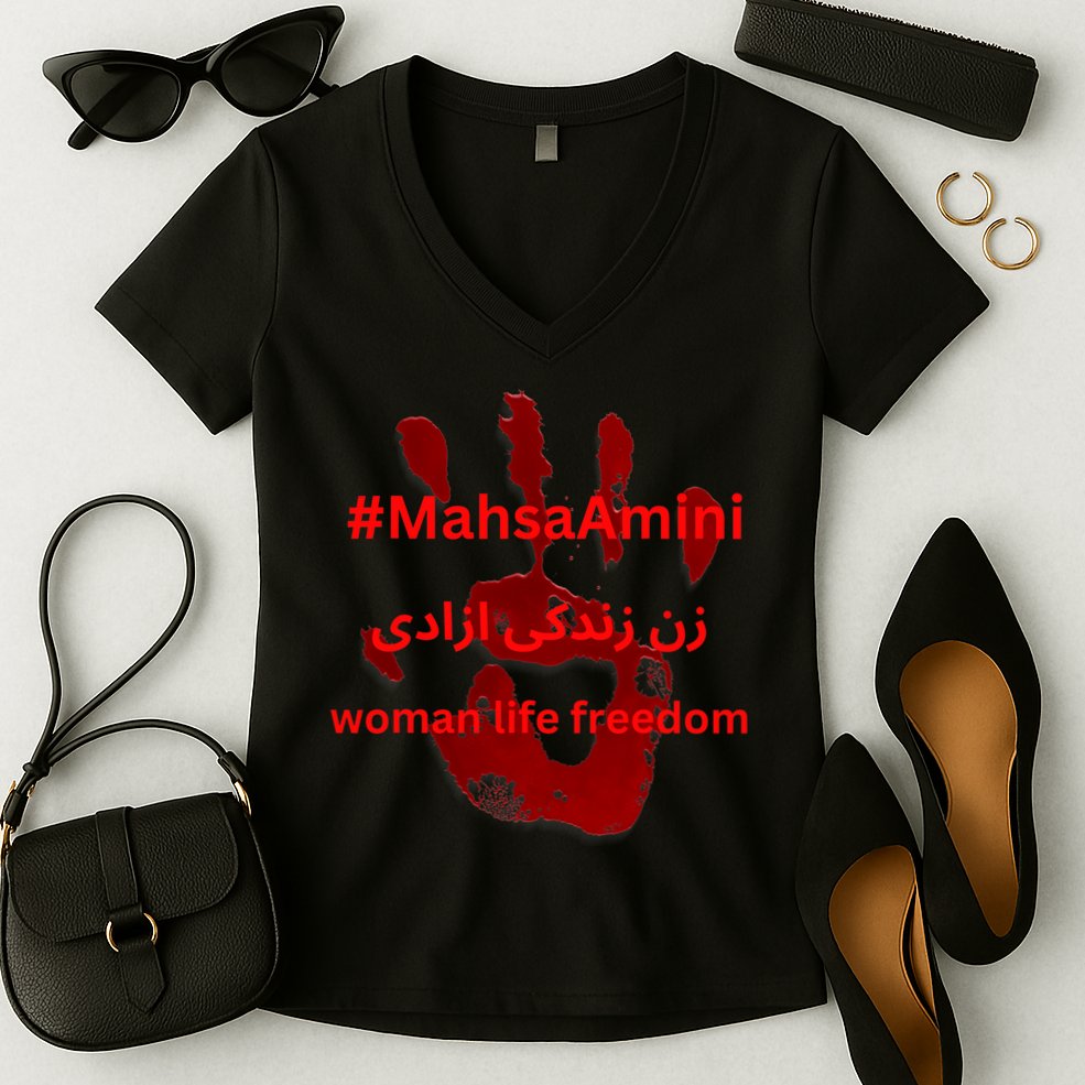 RISE WITH THE WOMEN OF IRAN, Women Life Freedom Hand Blood Women's V-Neck T-Shirt