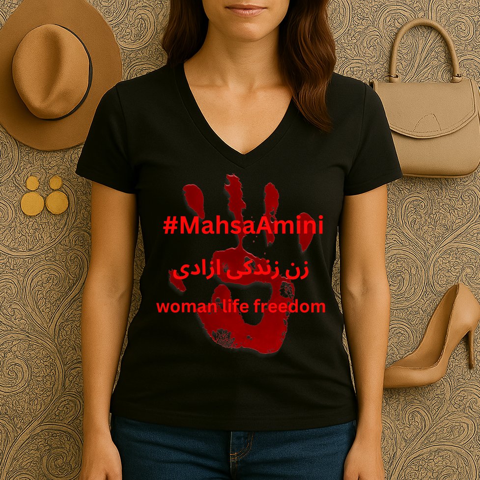RISE WITH THE WOMEN OF IRAN, Women Life Freedom Hand Blood Women's V-Neck T-Shirt