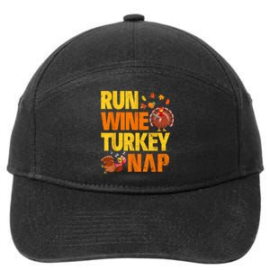 Run Wine Turkey Nap Thanksgiving Funny Turkey Wine Running 7-Panel Snapback Hat