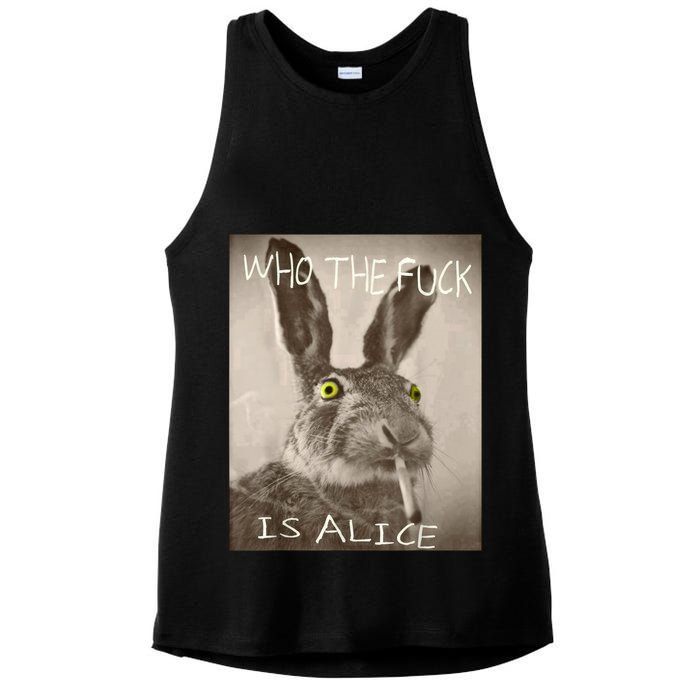 Retro Who The F_ck Is Alice Funny Rabbit  Ladies PosiCharge Tri-Blend Wicking Tank