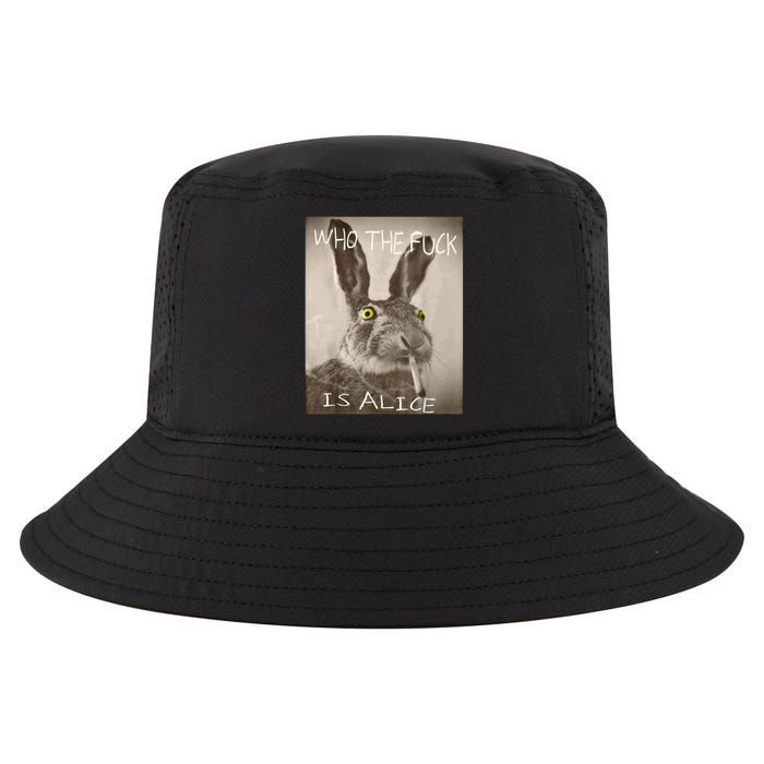 Retro Who The F_ck Is Alice Funny Rabbit  Cool Comfort Performance Bucket Hat