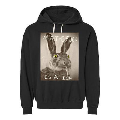 Retro Who The F_ck Is Alice Funny Rabbit  Garment-Dyed Fleece Hoodie