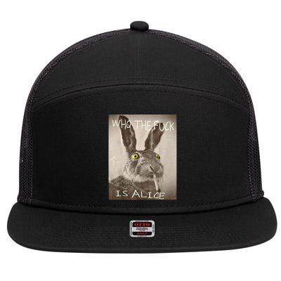 Retro Who The F_ck Is Alice Funny Rabbit  7 Panel Mesh Trucker Snapback Hat