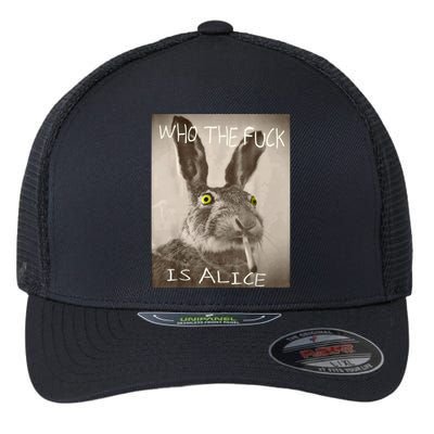 Retro Who The F_ck Is Alice Funny Rabbit  Flexfit Unipanel Trucker Cap