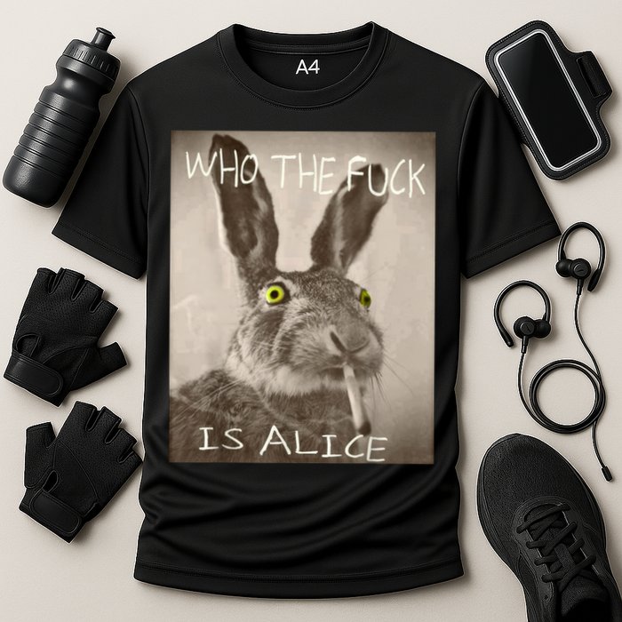 Retro Who The F_ck Is Alice Funny Rabbit  Performance Shirt