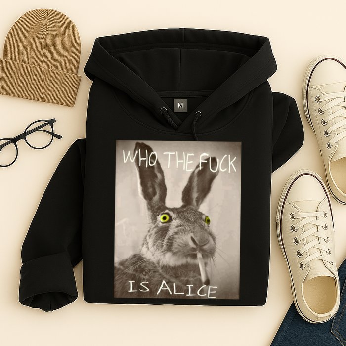 Retro Who The F_ck Is Alice Funny Rabbit  Hoodie