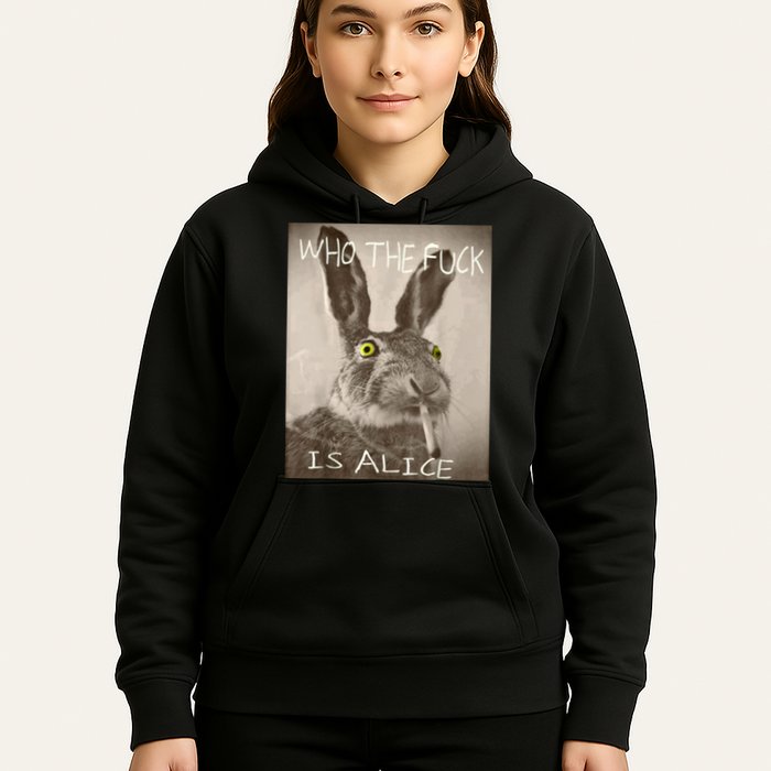 Retro Who The F_ck Is Alice Funny Rabbit  Hoodie