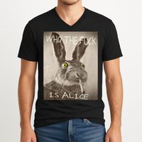 Retro Who The F_ck Is Alice Funny Rabbit  V-Neck T-Shirt