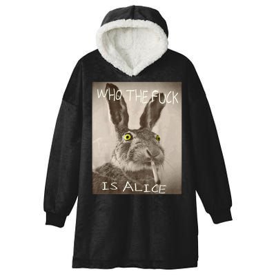 Retro Who The F_ck Is Alice Funny Rabbit  Hooded Wearable Blanket