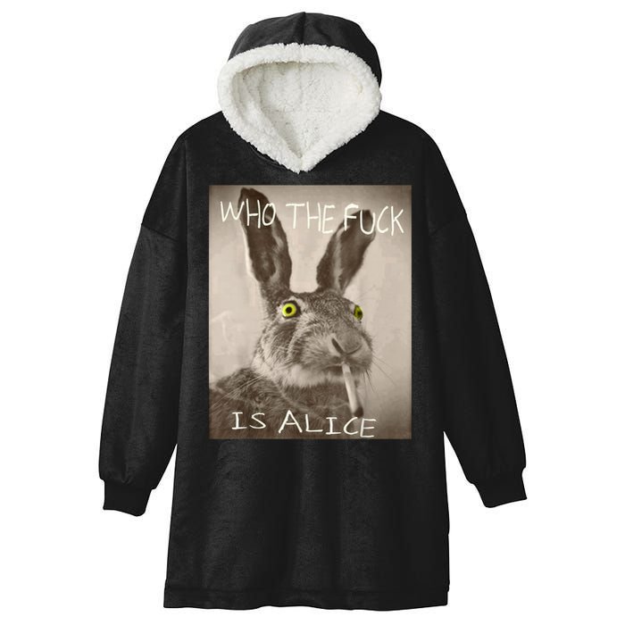 Retro Who The F_ck Is Alice Funny Rabbit  Hooded Wearable Blanket