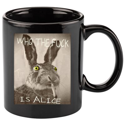 Retro Who The F_ck Is Alice Funny Rabbit  11oz C Handle Ceramic Mug