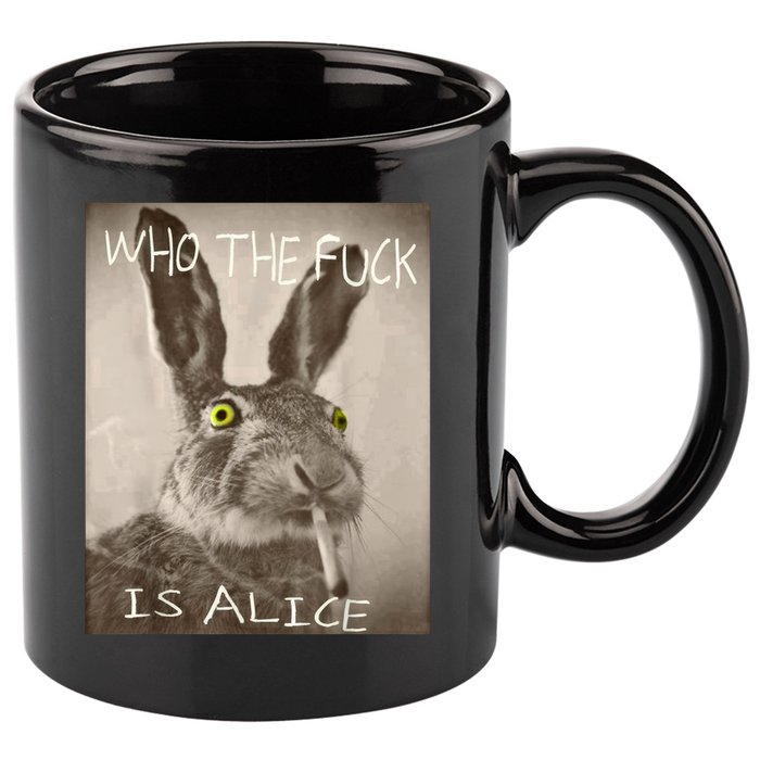 Retro Who The F_ck Is Alice Funny Rabbit  11oz C Handle Ceramic Mug