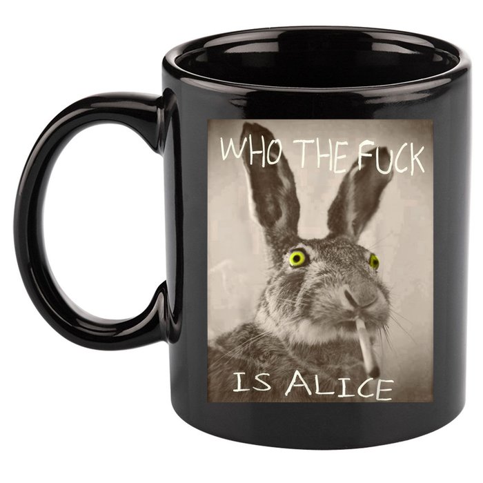 Retro Who The F_ck Is Alice Funny Rabbit  11oz C Handle Ceramic Mug