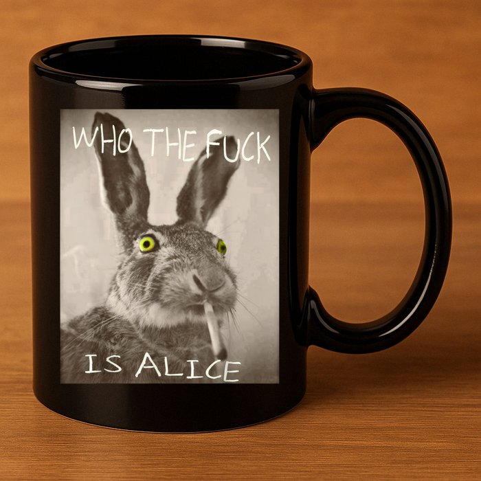 Retro Who The F_ck Is Alice Funny Rabbit  11oz C Handle Ceramic Mug