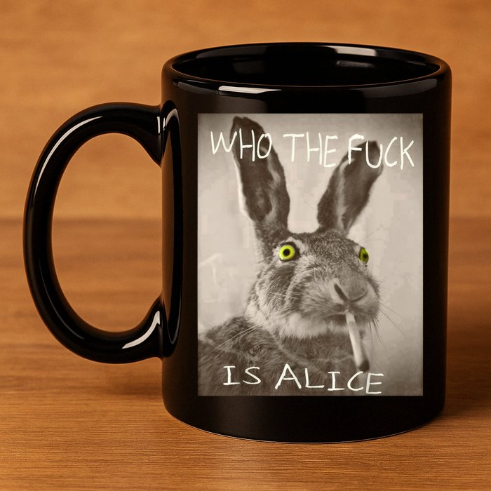 Retro Who The F_ck Is Alice Funny Rabbit  11oz C Handle Ceramic Mug