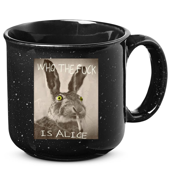 Retro Who The F_ck Is Alice Funny Rabbit  15oz Campfire Ceramic Mug