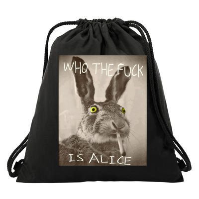 Retro Who The F_ck Is Alice Funny Rabbit  Drawstring Bag