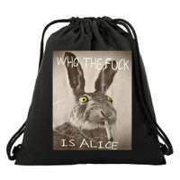 Retro Who The F_ck Is Alice Funny Rabbit  Drawstring Bag