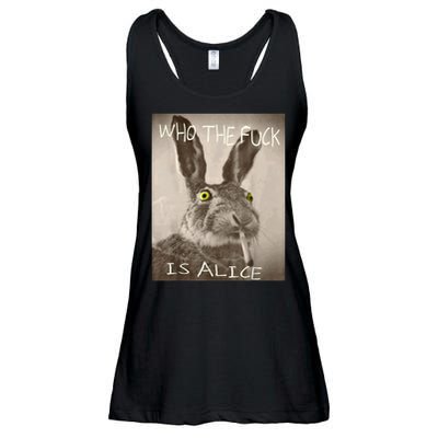 Retro Who The F_ck Is Alice Funny Rabbit  Ladies Essential Flowy Tank