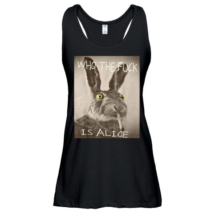 Retro Who The F_ck Is Alice Funny Rabbit  Ladies Essential Flowy Tank