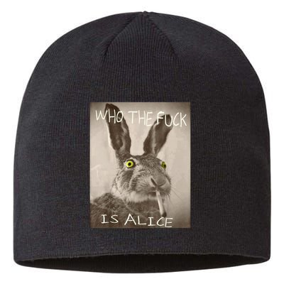Retro Who The F_ck Is Alice Funny Rabbit  Sustainable Beanie