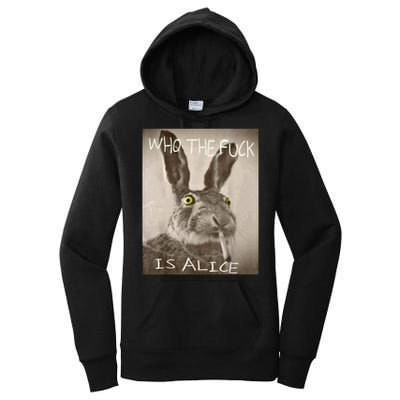 Retro Who The F_ck Is Alice Funny Rabbit  Women's Pullover Hoodie