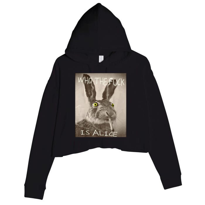 Retro Who The F_ck Is Alice Funny Rabbit  Crop Fleece Hoodie