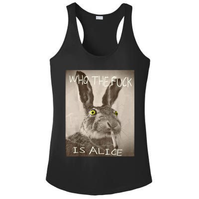 Retro Who The F_ck Is Alice Funny Rabbit  Ladies PosiCharge Competitor Racerback Tank