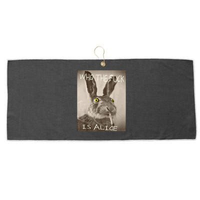 Retro Who The F_ck Is Alice Funny Rabbit  Large Microfiber Waffle Golf Towel