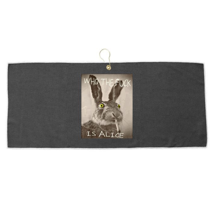 Retro Who The F_ck Is Alice Funny Rabbit  Large Microfiber Waffle Golf Towel