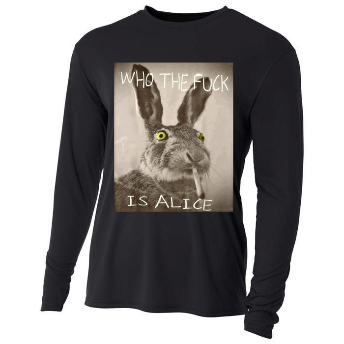 Retro Who The F_ck Is Alice Funny Rabbit  Cooling Performance Long Sleeve Crew