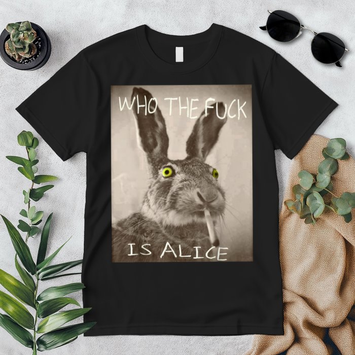 Retro Who The F_ck Is Alice Funny Rabbit  Premium T-Shirt