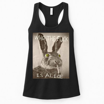 Retro Who The F_ck Is Alice Funny Rabbit  Womens Tank Top