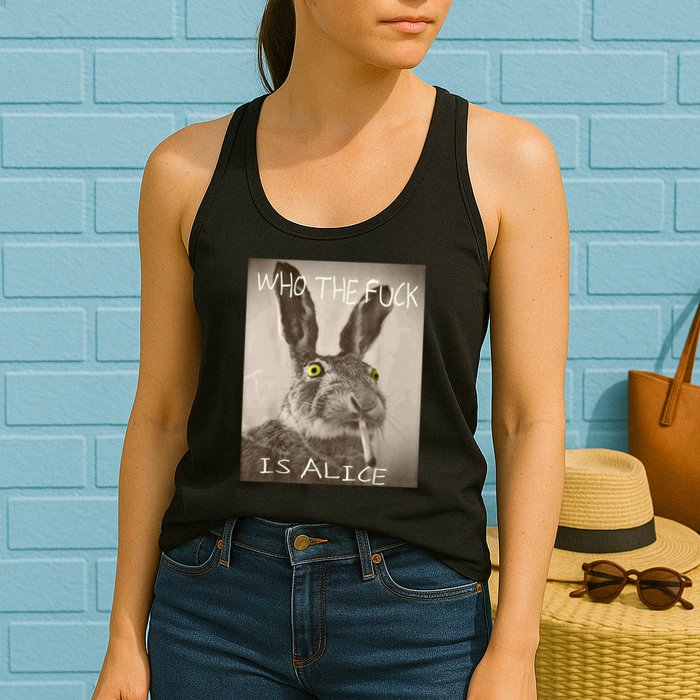 Retro Who The F_ck Is Alice Funny Rabbit  Womens Tank Top