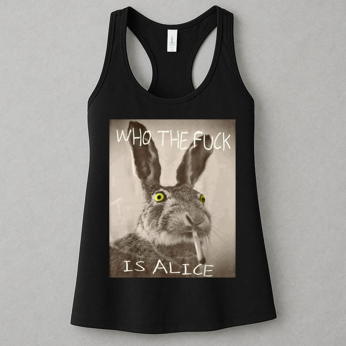 Retro Who The F_ck Is Alice Funny Rabbit  Womens Tank Top