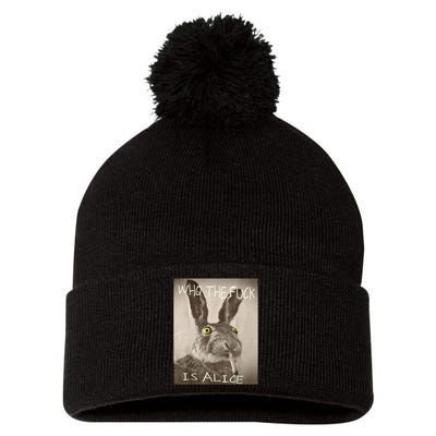 Retro Who The F_ck Is Alice Funny Rabbit  Pom Pom 12in Knit Beanie