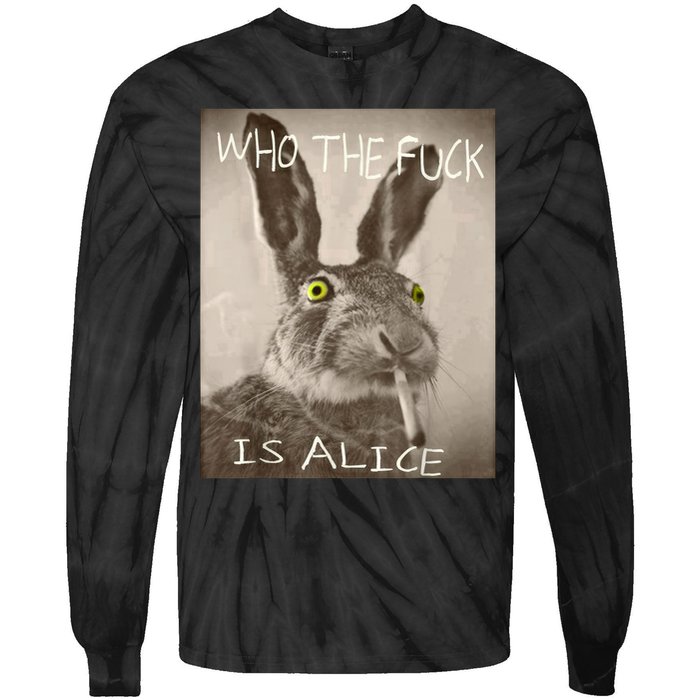 Retro Who The F_ck Is Alice Funny Rabbit  Tie-Dye Long Sleeve Shirt