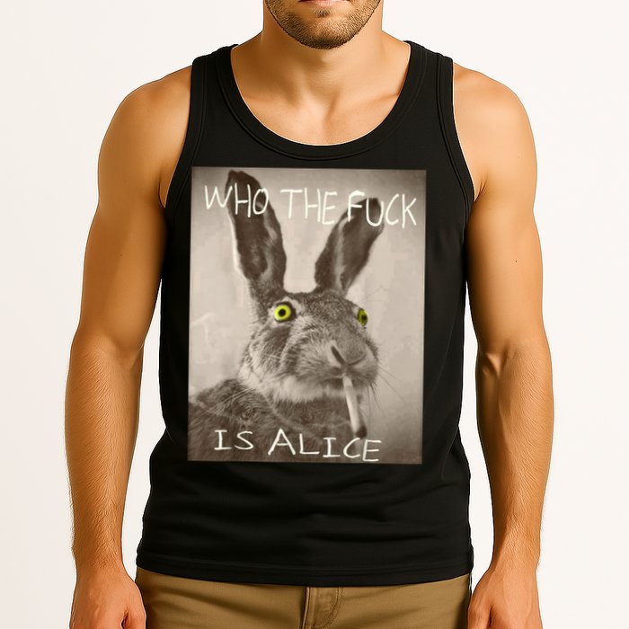 Retro Who The F_ck Is Alice Funny Rabbit  Tank Top