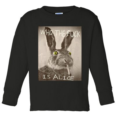 Retro Who The F_ck Is Alice Funny Rabbit  Toddler Long Sleeve Shirt