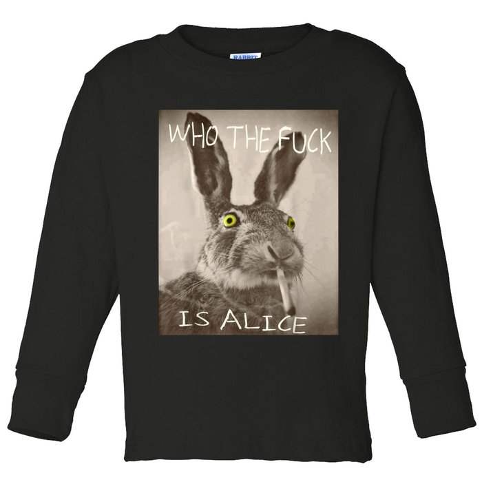 Retro Who The F_ck Is Alice Funny Rabbit  Toddler Long Sleeve Shirt