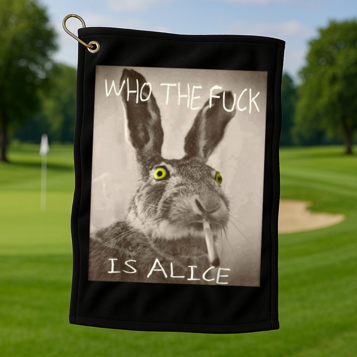 Retro Who The F_ck Is Alice Funny Rabbit  Golf Towel