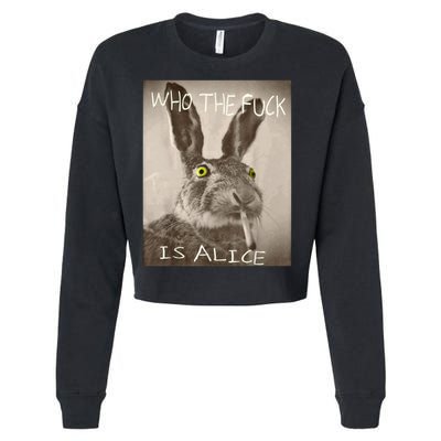 Retro Who The F_ck Is Alice Funny Rabbit  Cropped Pullover Crew
