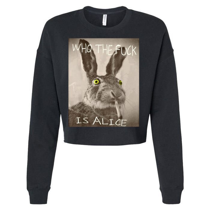 Retro Who The F_ck Is Alice Funny Rabbit  Cropped Pullover Crew