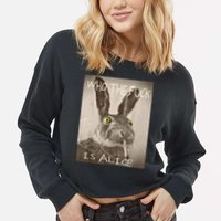 Retro Who The F_ck Is Alice Funny Rabbit  Cropped Pullover Crew